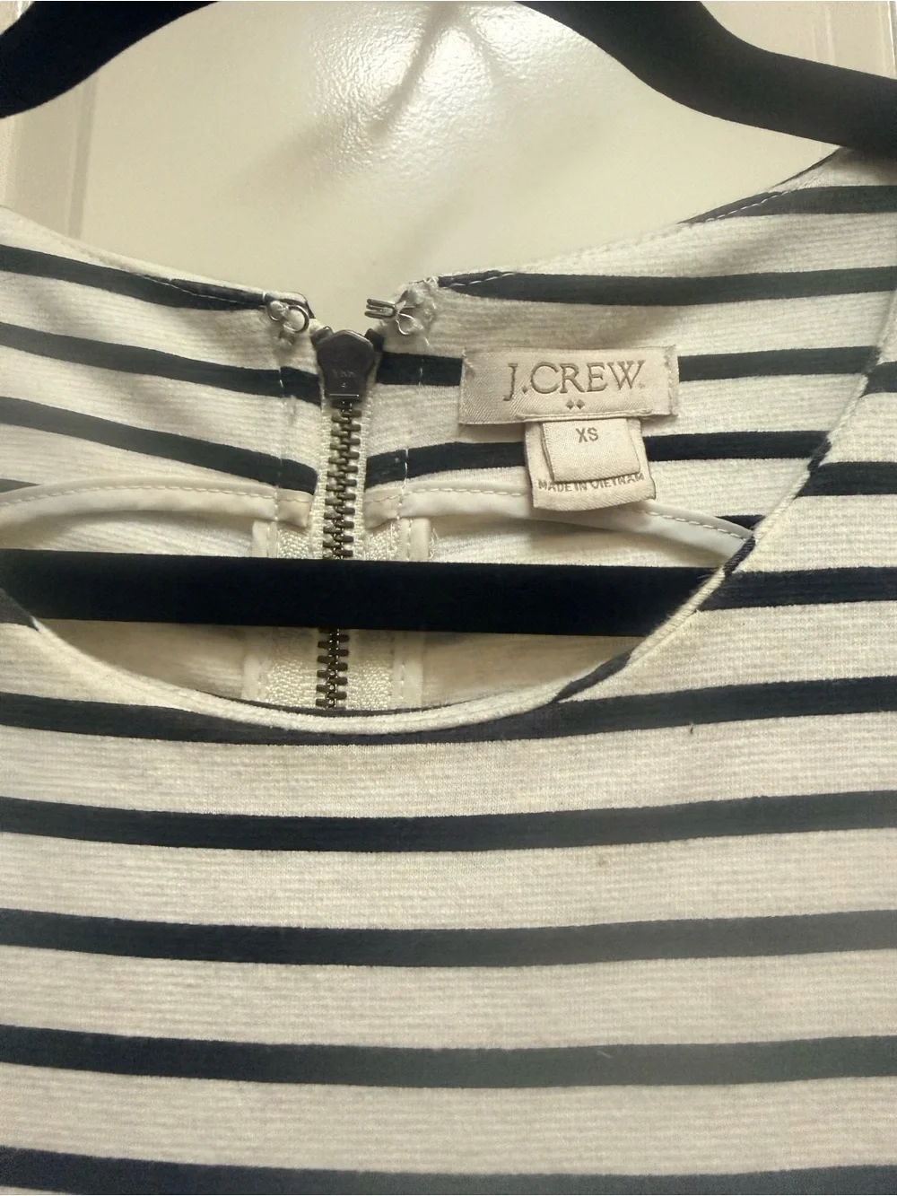 J. Crew White and Black Striped Sleeveless Mini Dress